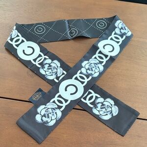 Chanel Graphic Silk Twilly Scarf with White Floral